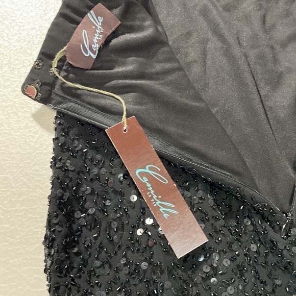 Camille La Vie high-waisted sequinned skirt black Sz US 8 - Picture 10 of 14